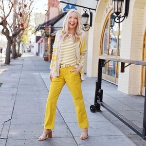 Cabi Roar Cardigan Sweater Womens Small Yellow Beige Tiger Stripe Oversized